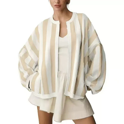 Women's Oversized Color-Block Striped Loose Knit Cardigan