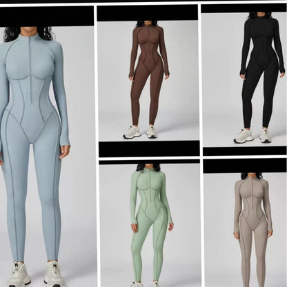 Vertical stripe stand-collar one-piece yoga suit