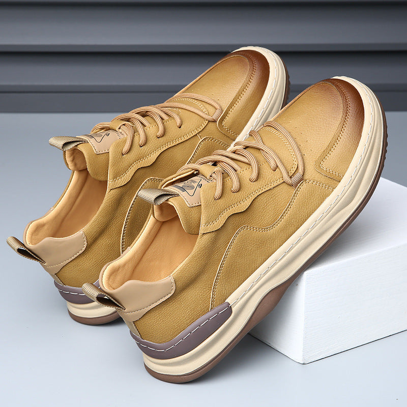 Genuine Leather Mens Casual Shoes Breathable Lace-Up Sneakers