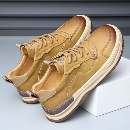 Genuine Leather Mens Casual Shoes Breathable Lace-Up Sneakers