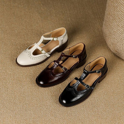 Womens Retro Mary Jane Chunky Heel Loafers