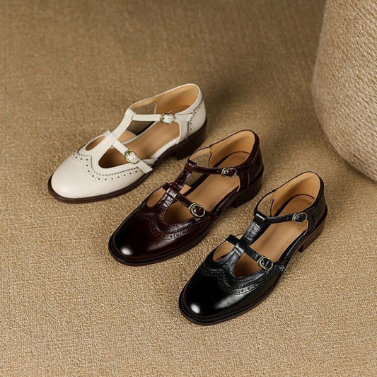 Womens Retro Mary Jane Chunky Heel Loafers