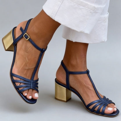 Elegant T-Strap Buckle High Heel Sandals for Women