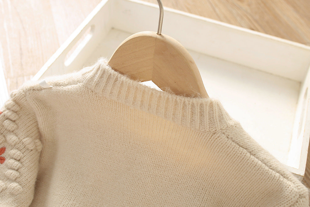 Gebreide vest met geborduurde bloemen voor meisjes