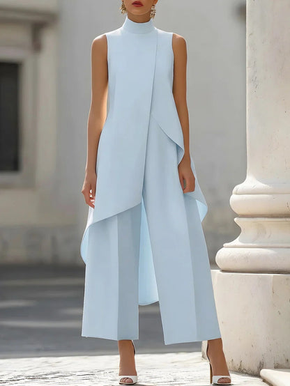 Womens High-Neck Sleeveless Wide-Leg Pants Set