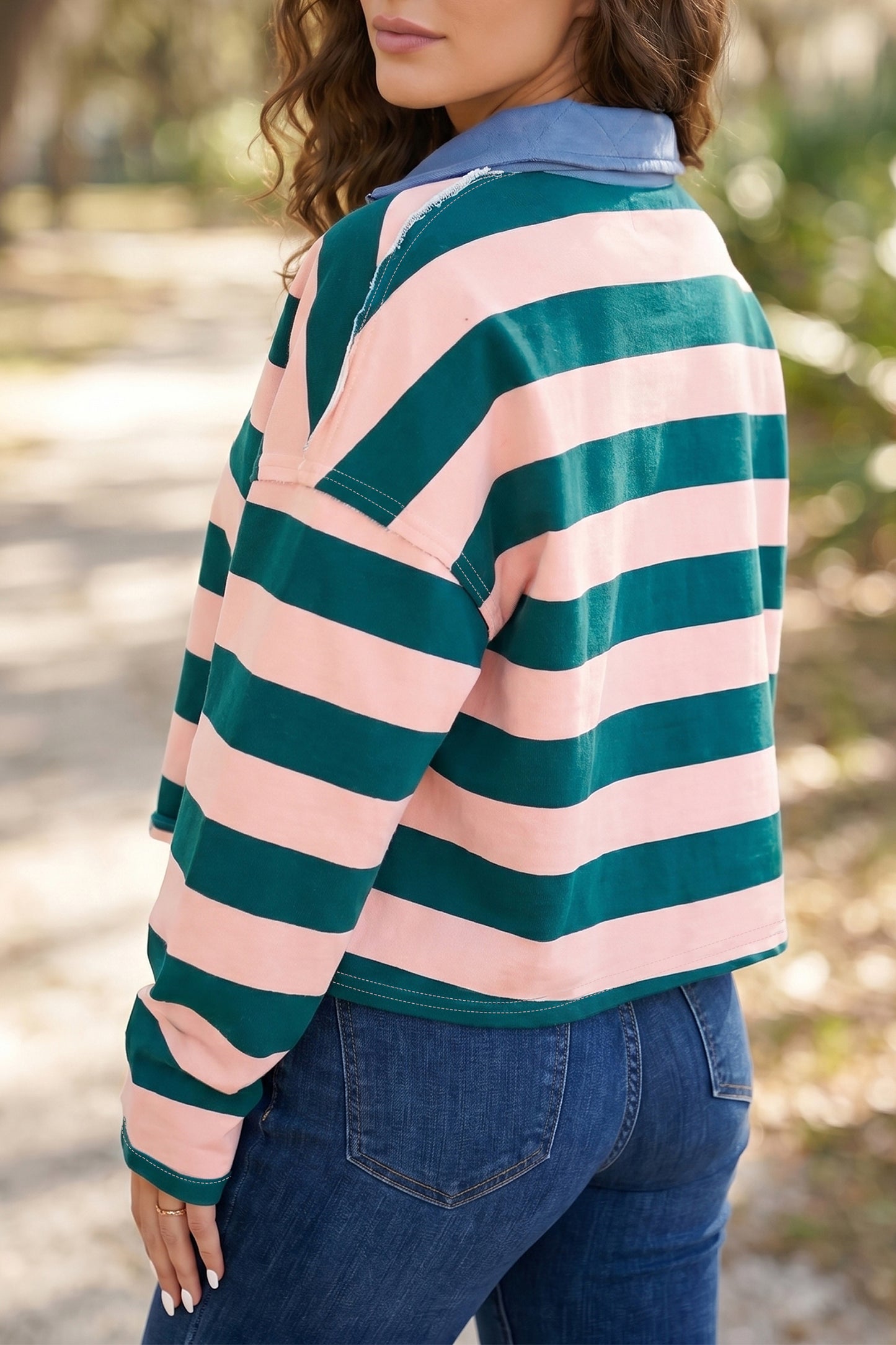 Gestreepte kwartrits sweater met metalen ritssluiting en afgedekte zoom