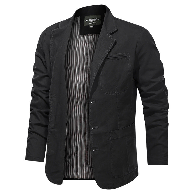 Men's Retro Solid Color Loose Fit Casual Business Jacket