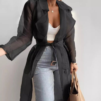 Pure Color Loose Lantern Sleeve Cardigan Shirt Jacket