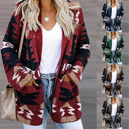 Dames los gebreid vest met print en zakken