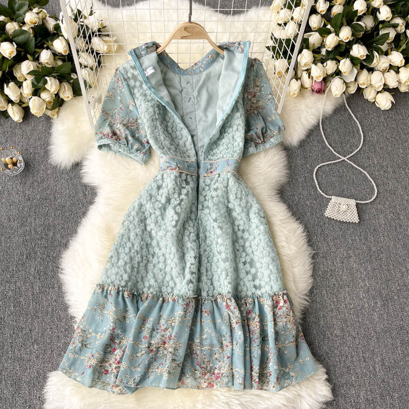 Franse luxe dames geborduurde vintage jurk