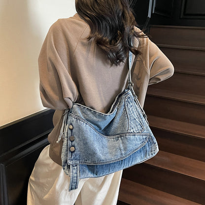 Women's Denim Shoulder Bag Large Capacity Tote Bag with Zipper Closure