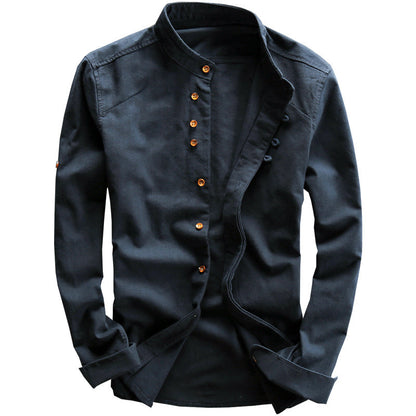 Men's Linen Cotton Stand Collar Casual Shirt