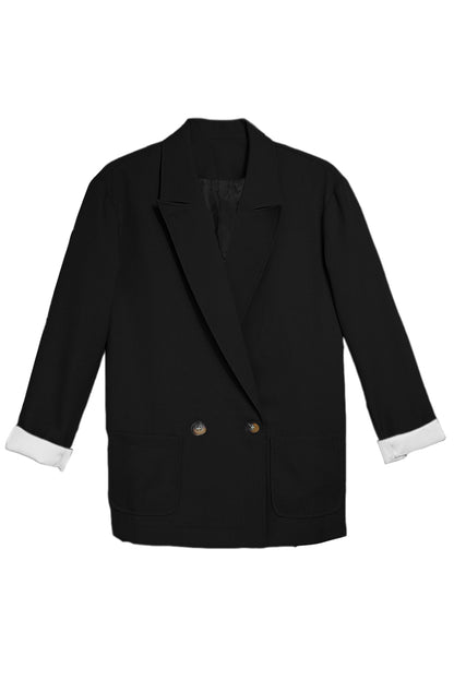 Apricot Buttoned Lapel Collar Blazer with Pocket