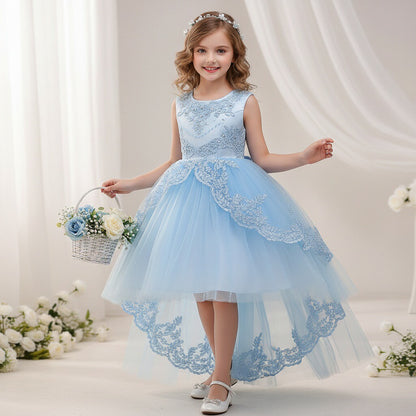 Childrens Evening Dress Lace Bow Diamond Sleeveless Performance Dress