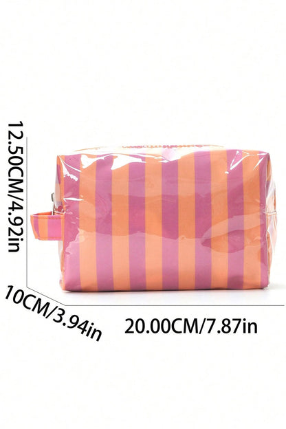 PVC gestreepte cosmetische tas met duurzame ritssluiting en handvat