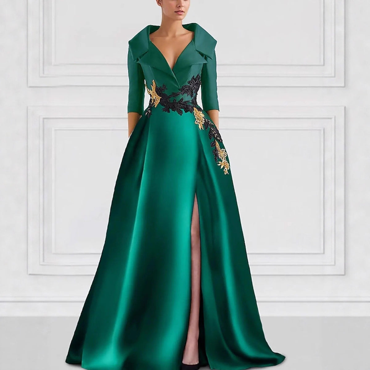 Elegant V-Neck Slit Evening Gown