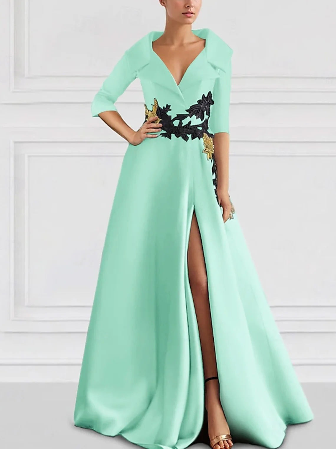 Elegant V-Neck Slit Evening Gown
