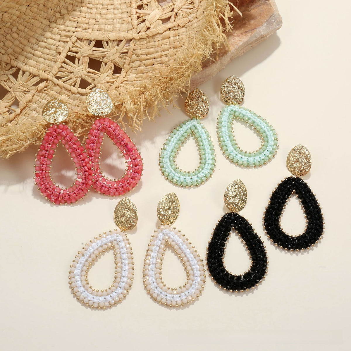 Geometric Oval Crystal Drop Earrings