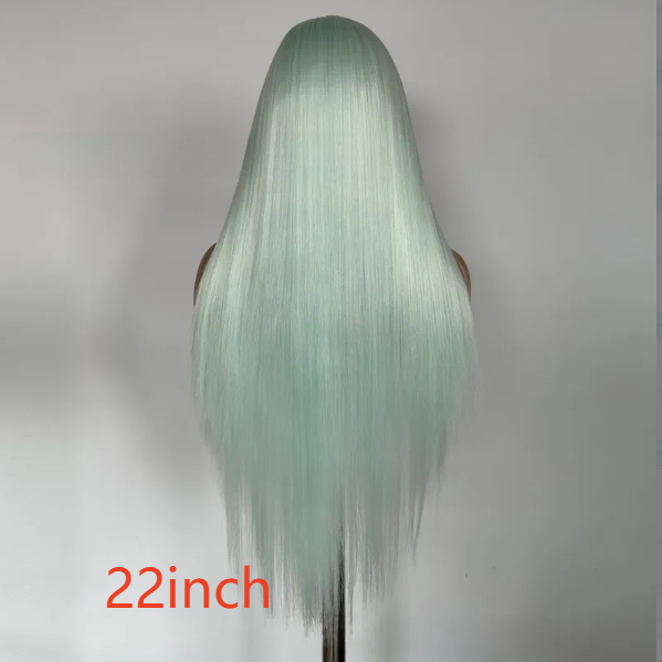 Front Lace Light Green Long Straight Synthetic Wig