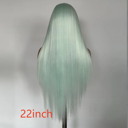Front Lace Light Green Long Straight Synthetic Wig