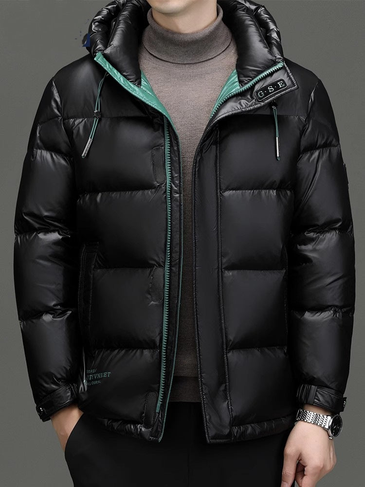 Heren warme winter donsjack met capuchon in grote maten