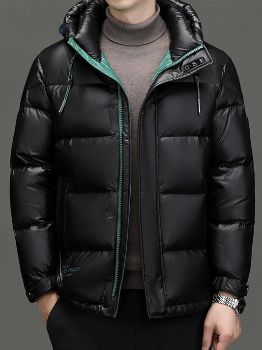 Heren warme winter donsjack met capuchon in grote maten