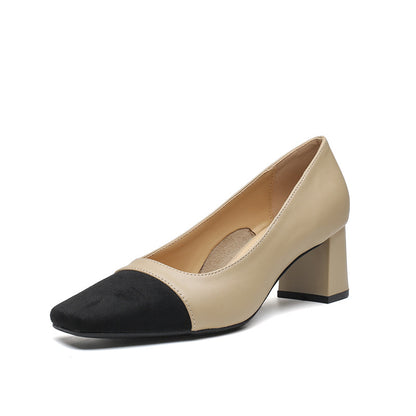 Women's Cowhide Square Toe Flats with 5cm Heel