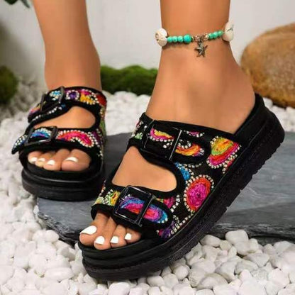 Women's Thick-Soled One-Word Buckle Casual Slippers