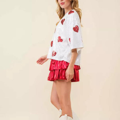 Amerikaans ronde hals pailletten harten T-shirt Heavy Industry