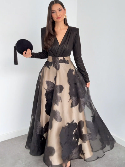 Printed stylish waist-cinching one-piece dress