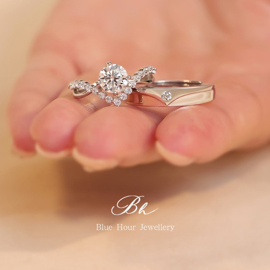 Open S925 Zilveren Moissanite High Sense Ringenset