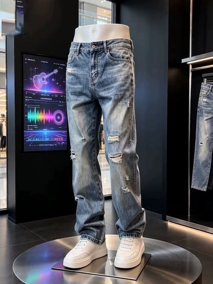 Slim-Fit Ripped Denim Pants