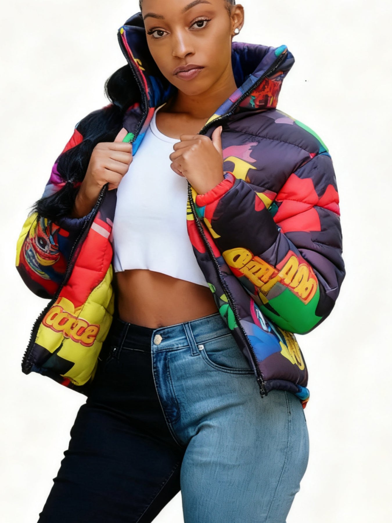 Kleurrijke Korte Pufferjas