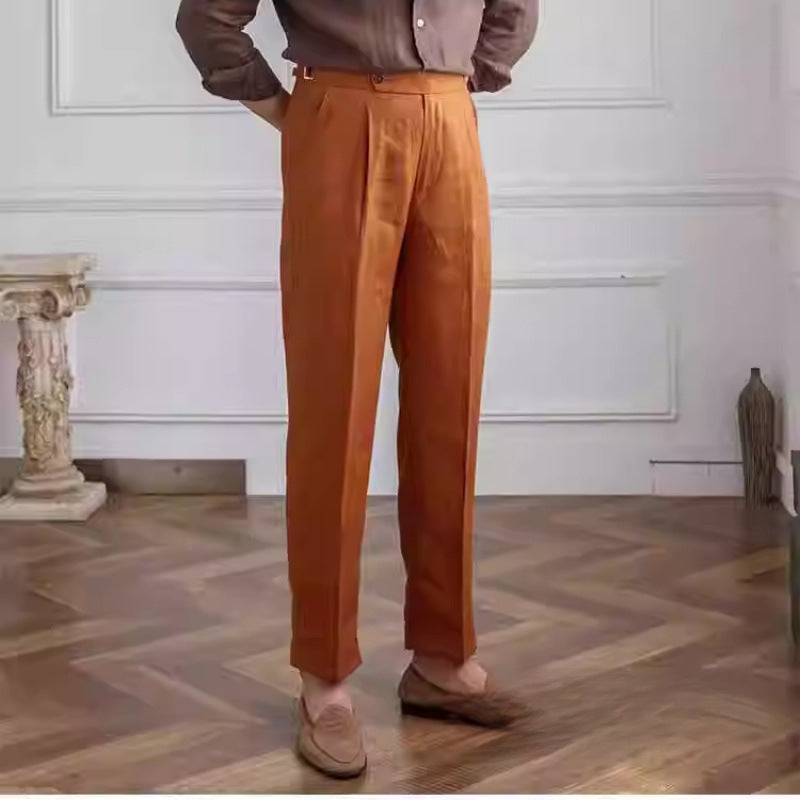 Men's Linen Straight High-Waisted Casual Pants