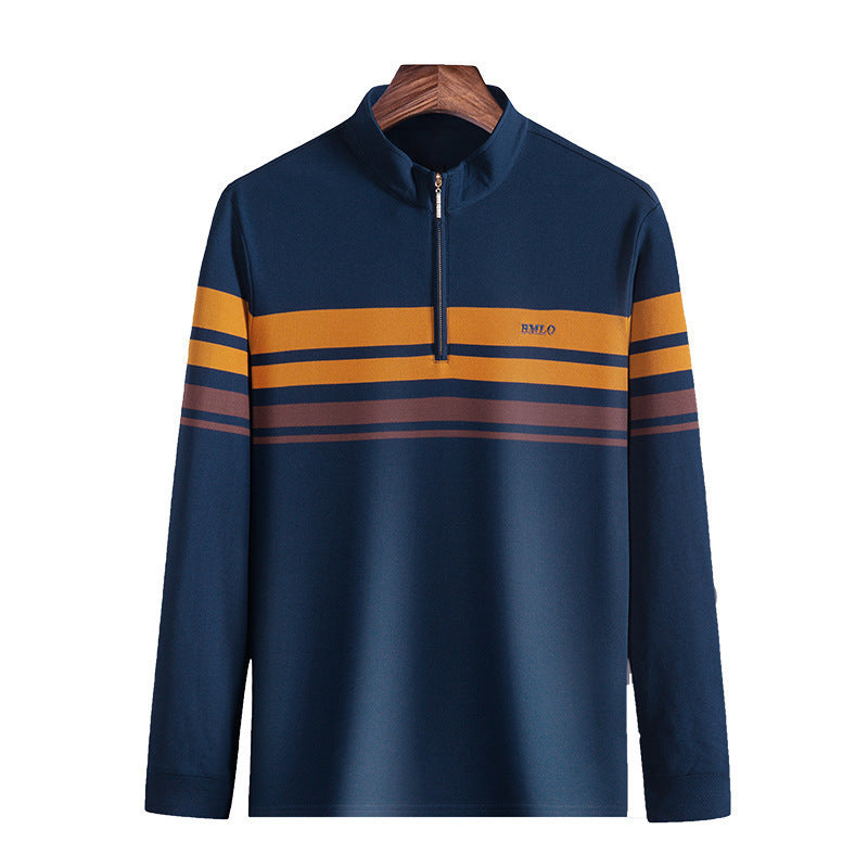 Katoenen Opstaande Kraag Halve Rits Polo Met Lange Mouwen