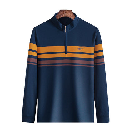 Katoenen Opstaande Kraag Halve Rits Polo Met Lange Mouwen