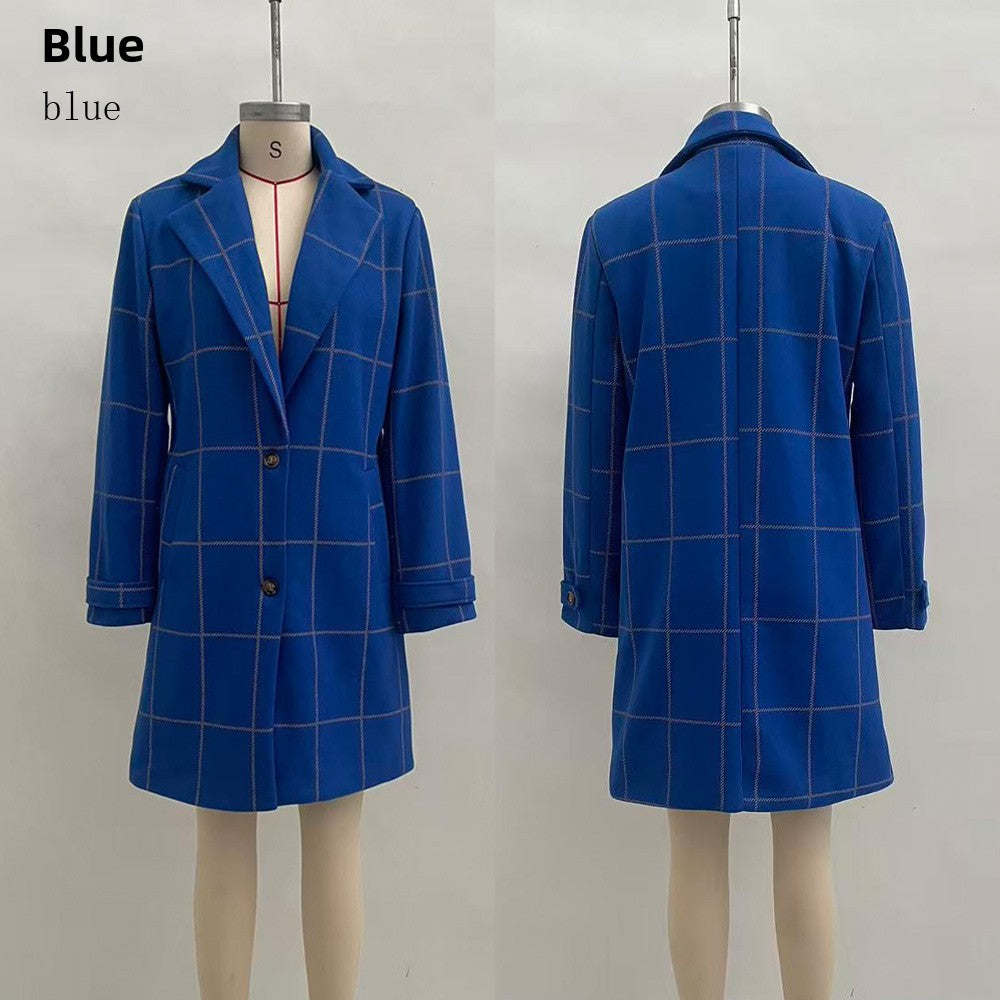 Retro Plaid Mid-Length Lapel Coat for Women