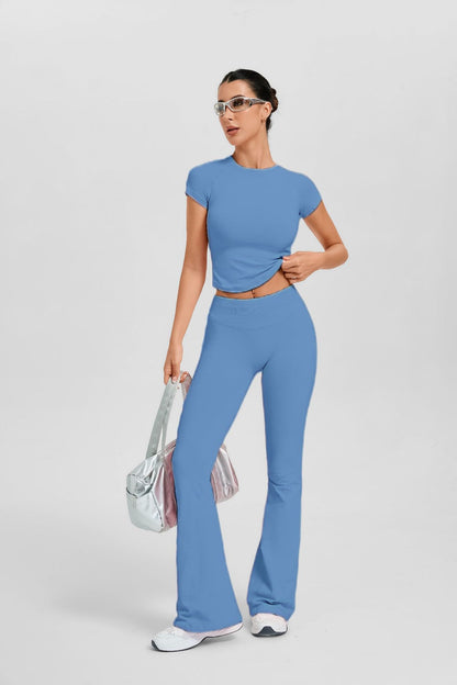 Women's Short Sleeve Flared Leg 2-Piece Yoga Set