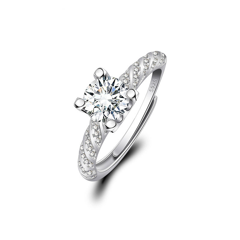 Adjustable Cubic Zirconia Ring Women Classic Six Claw Design