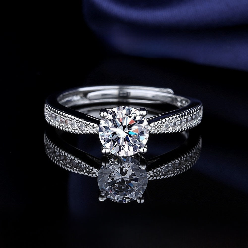 Adjustable Cubic Zirconia Ring Women Classic Six Claw Design