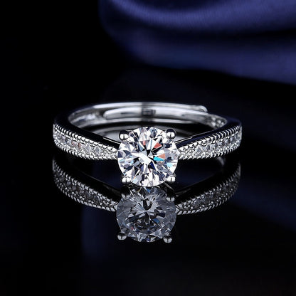 Adjustable Cubic Zirconia Ring Women Classic Six Claw Design