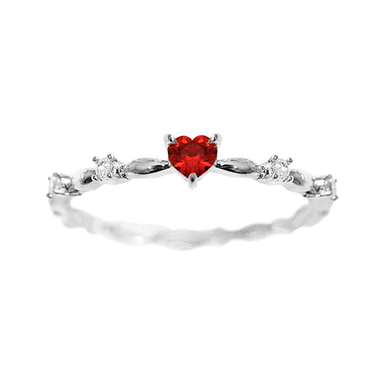 Copper Heart Ring with Red Zircon Inlay