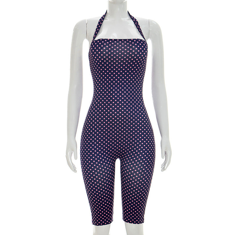 Halter Neck Slim Fit Three-Quarter Jumpsuit