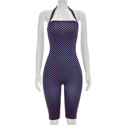 Halter Neck Slim Fit Three-Quarter Jumpsuit