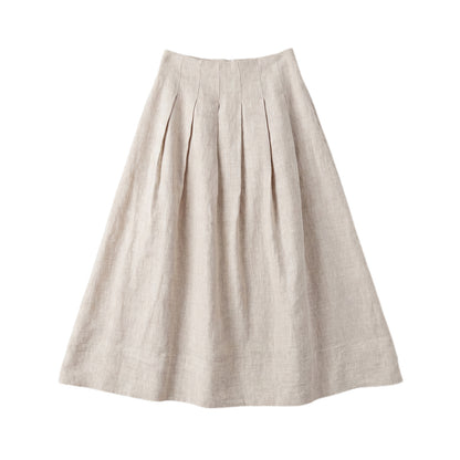 Women's High-Waisted Linen A-Line Pleated Skirt