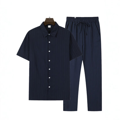 Men's Striped Short-Sleeve Shirt and Drawstring Pants Set