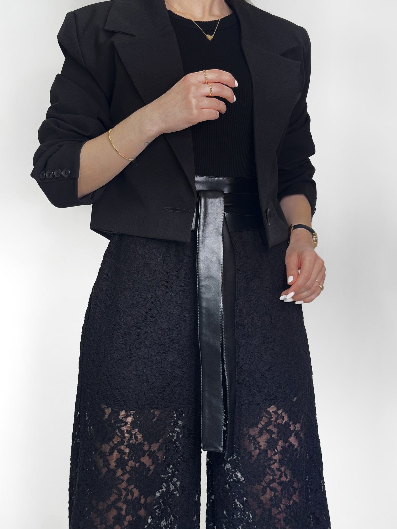 Hoge taille kanten wijde broek