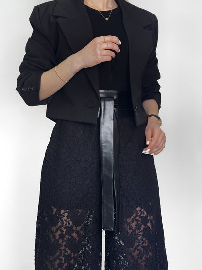 Hoge taille kanten wijde broek