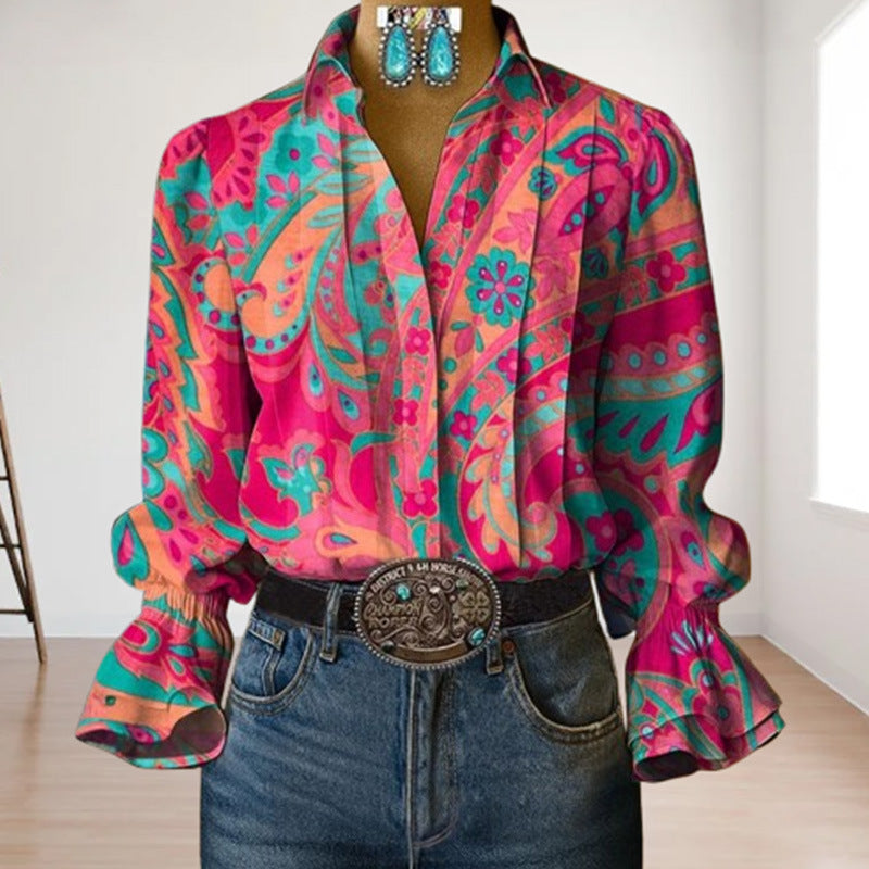 Blouse met lange mouwen en abstracte print