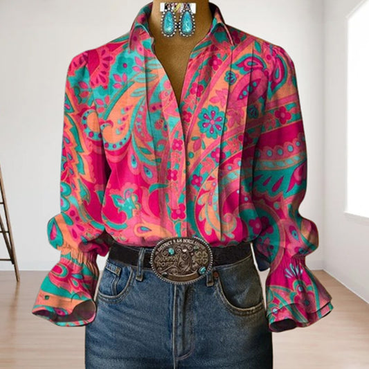 Blouse met lange mouwen en abstracte print